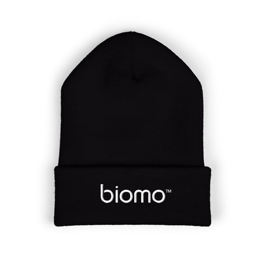Embroidered 'biomo' Classic Cuffed Beanie — Minimal Logo Knit Hat
