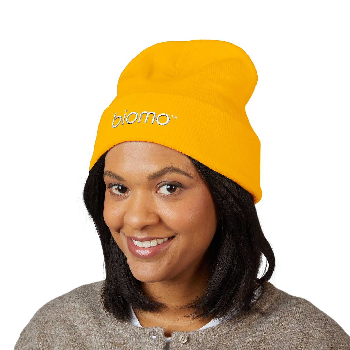 Embroidered 'biomo' Classic Cuffed Beanie — Minimal Logo Knit Hat