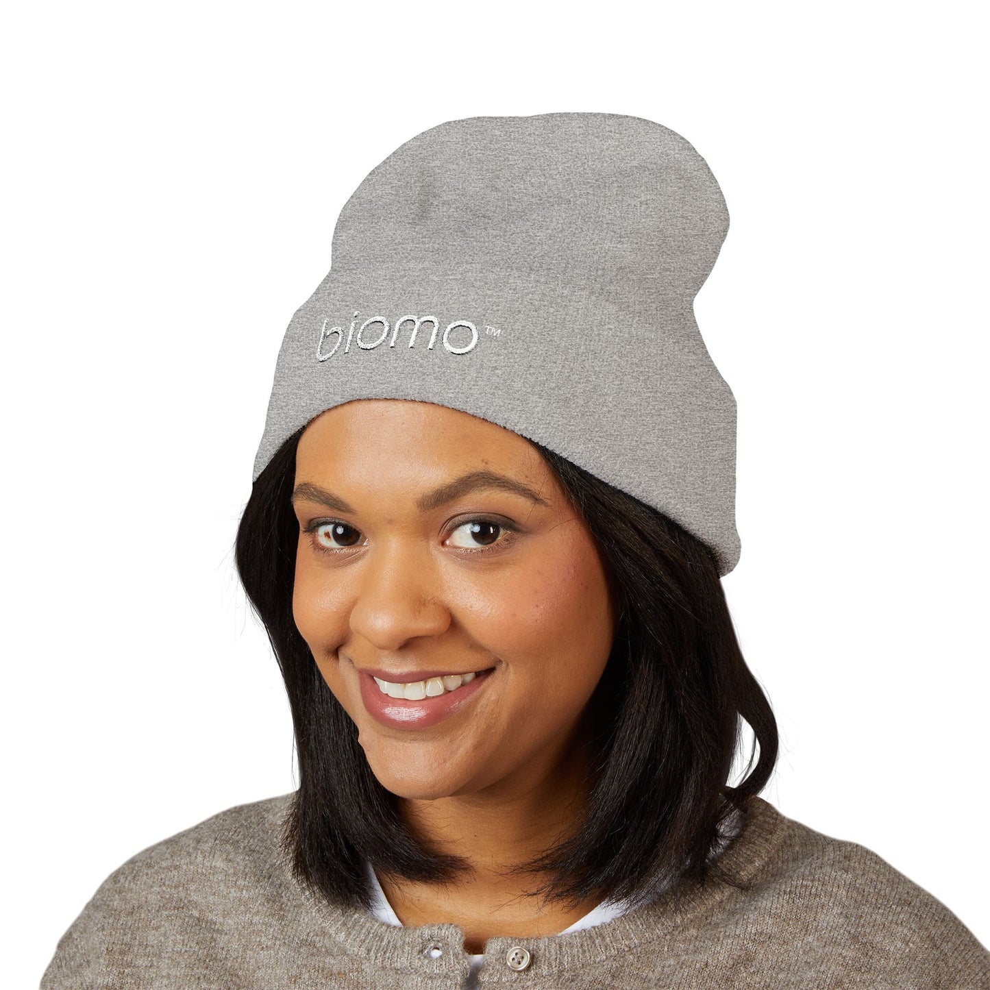 Embroidered 'biomo' Classic Cuffed Beanie — Minimal Logo Knit Hat